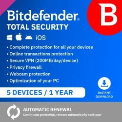 Bitdefender Total Security 2026 | 5 Devices | 1 year | Automatic renewal | UK Edition