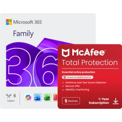 Microsoft 365 Family + McAfee Total Protection | 5 Devices | 1 Year