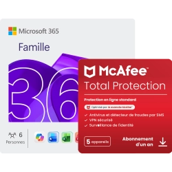 Microsoft 365 Famille + McAfee Total Protection | 5 Appareils | 1 An