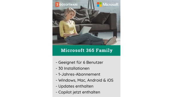Microsoft 365 Family | 6 Benutzer - 1 Jahr | Inklusive Updates