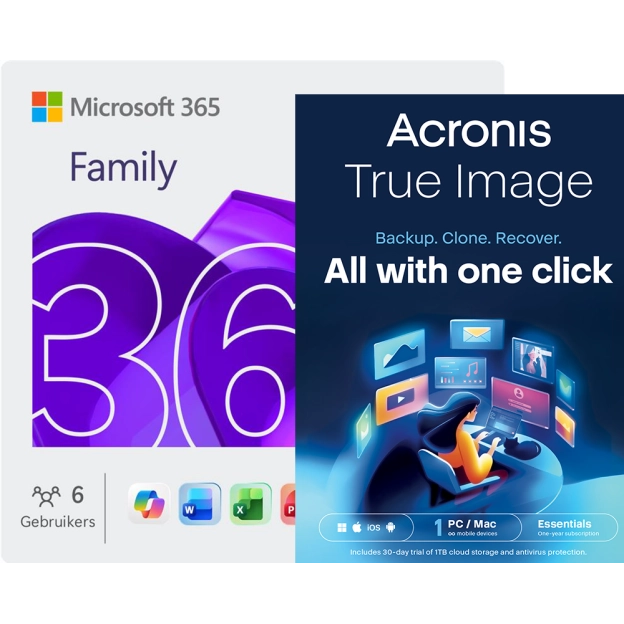 Microsoft 365 Family + Acronis True Image Essentials | 1 PC | 1 Jaar