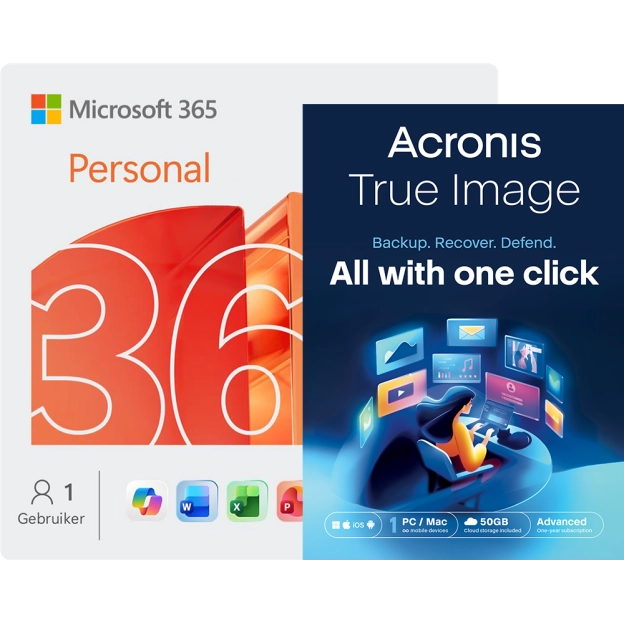 Microsoft 365 Personal + Acronis True Image Advanced | 50 GB Cloud | 1 PC | 1 Jaar