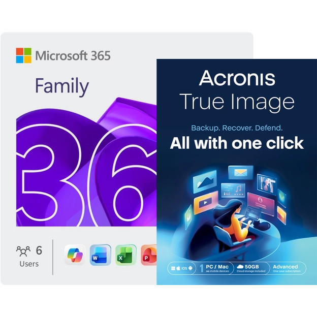 Microsoft 365 Family + Acronis True Image Advanced | 50 GB Cloud | 1 PC | 1 Year