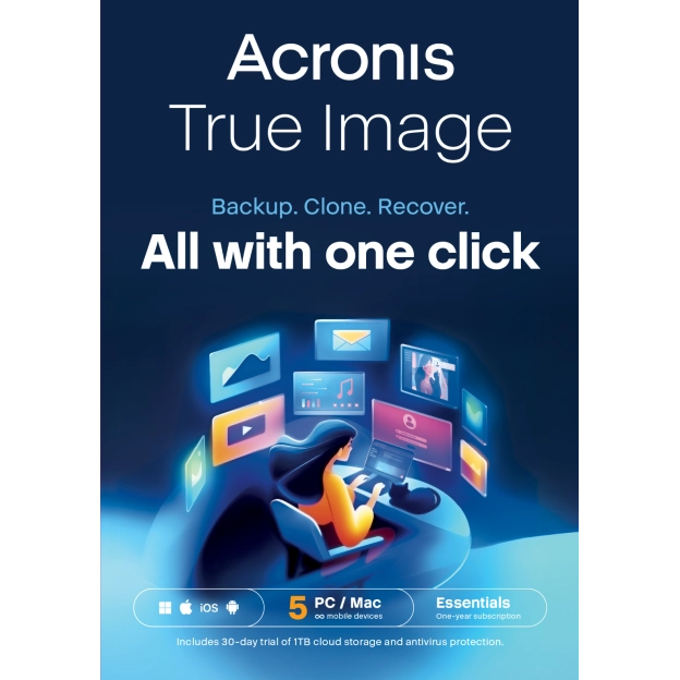 Acronis True Image Essentials 2026 | 5 PC | 1 Year | Mobile/Tablet included