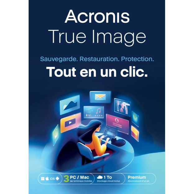 Acronis True Image Premium 2026 | 3 PC | 1 An | 1 To de sauvegarde Cloud