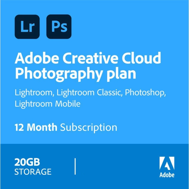 Adobe Photography Plan (Photoshop CC + Lightroom CC) | 1 User | 1 year | 20 GB cloudstorage