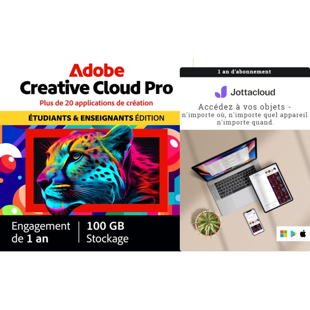 Adobe Creative Cloud Pro (toutes les applications) Student & Teacher Edition  + Jottacloud Personnel Unlimited | 1 utilisateur | 1 an