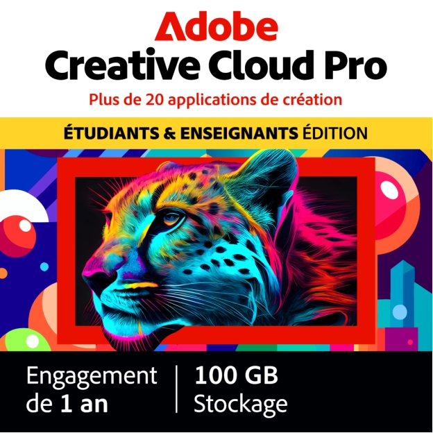 Adobe Creative Cloud Pro (toutes les applications) Student & Teacher Edition | Abonnement | 1 an | 100 GB Cloud