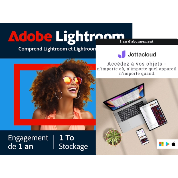 Adobe Lightroom CC + Jottacloud Personal illimité | 1 utilisateur | 1 an