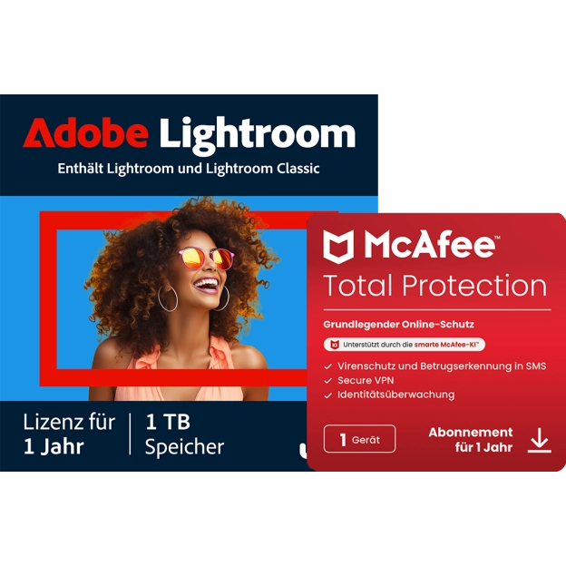 Adobe Lightroom CC + McAfee Total Protection | 1 Gerät | 1TB Cloud-Speicher