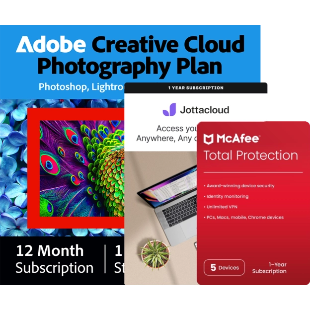 Adobe Fotografie-Plan 1 TB + McAfee Total Protection 5 PC + Jottacloud Personal | 1 Jahr