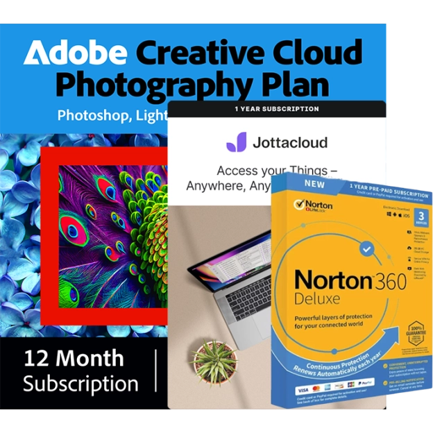 Adobe Fotografie-Plan 1 TB + Norton 360 Deluxe 3 PC + Jottacloud Personal | 1 Jahr