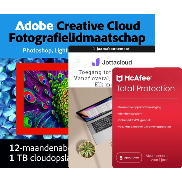 Adobe Photography Plan 1 TB + McAfee Total Protection 5 PC + Jottacloud Personal | 1 Jaar