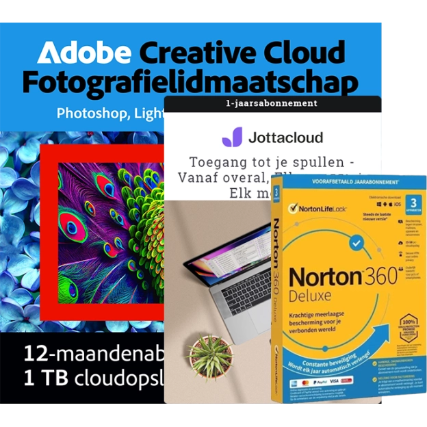 Adobe Photography Plan 1 TB + Norton 360 Deluxe 3 PC + Jottacloud Personal | 1 Jaar