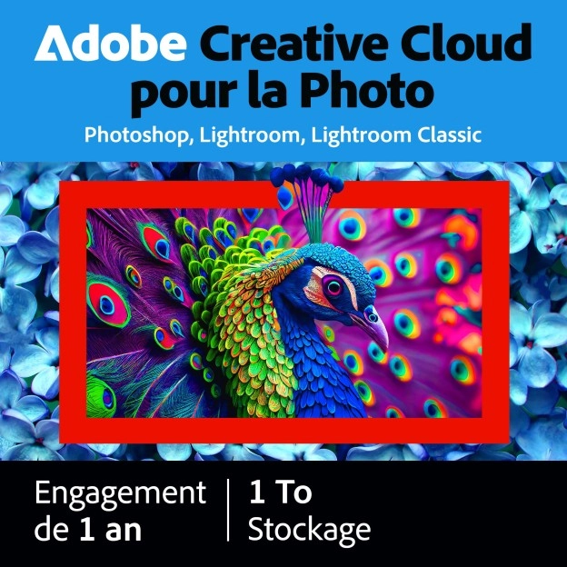 Adobe Photography Plan (Photoshop CC + Lightroom CC) | 1 utilisateur | 1 an | 1To de stockage sur le nuage