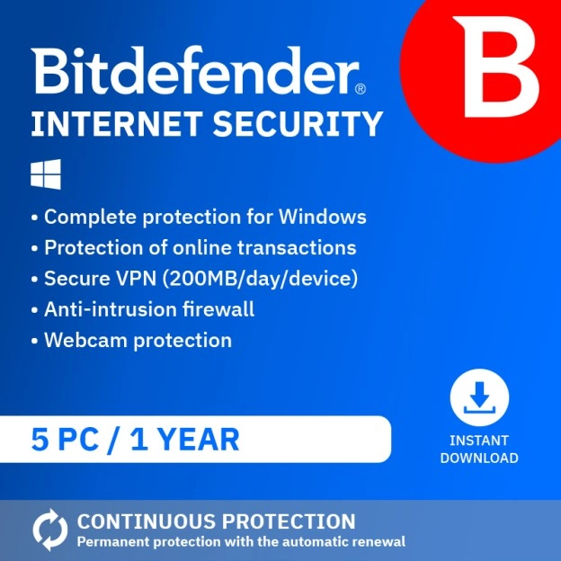 Bitdefender Internet Security 2026 | 5 PC | 1 Year | Automatic renewal | UK Edition