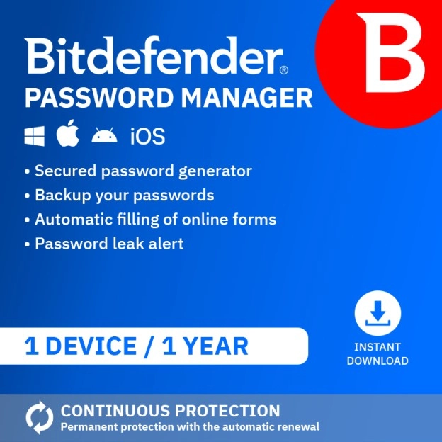 Bitdefender Password Manager 2026 | 1 Device | 1 year | Automatic renewal | UK Edition