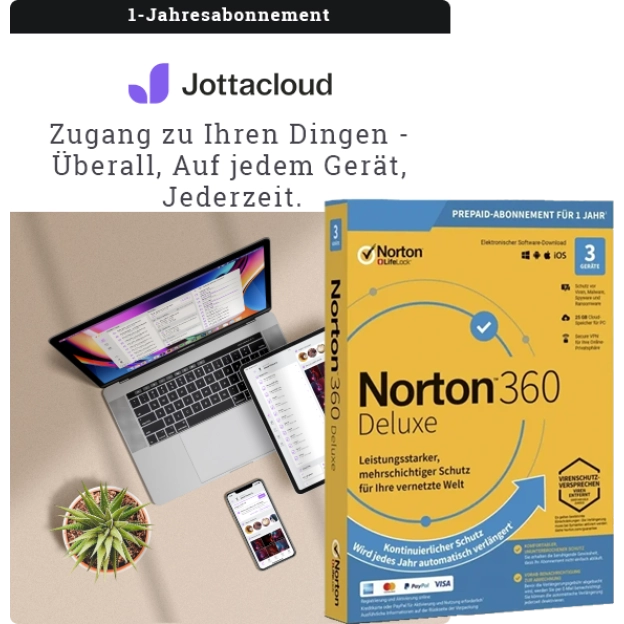 Jottacloud Personal Unlimited + Norton 360 Deluxe | 3 PC | 1 Jahr