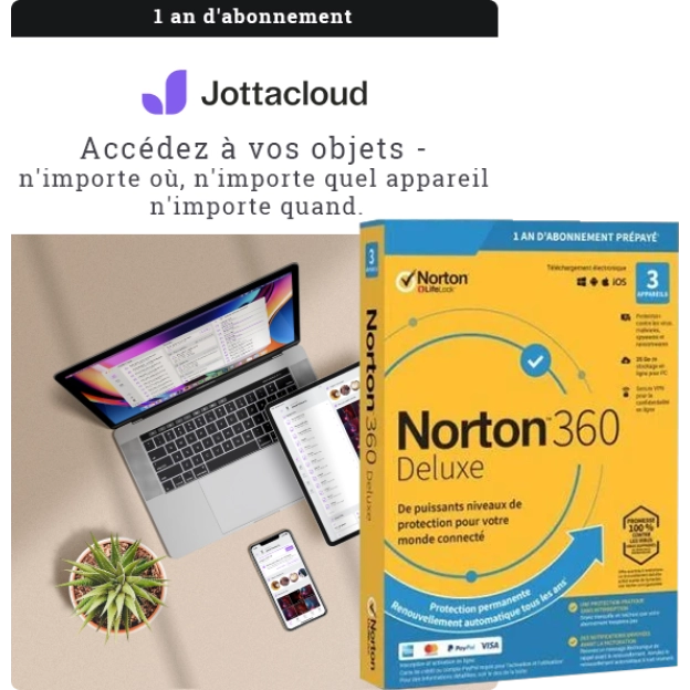 Jottacloud Personal illimité + Norton 360 Deluxe | 3 PC | 1 an