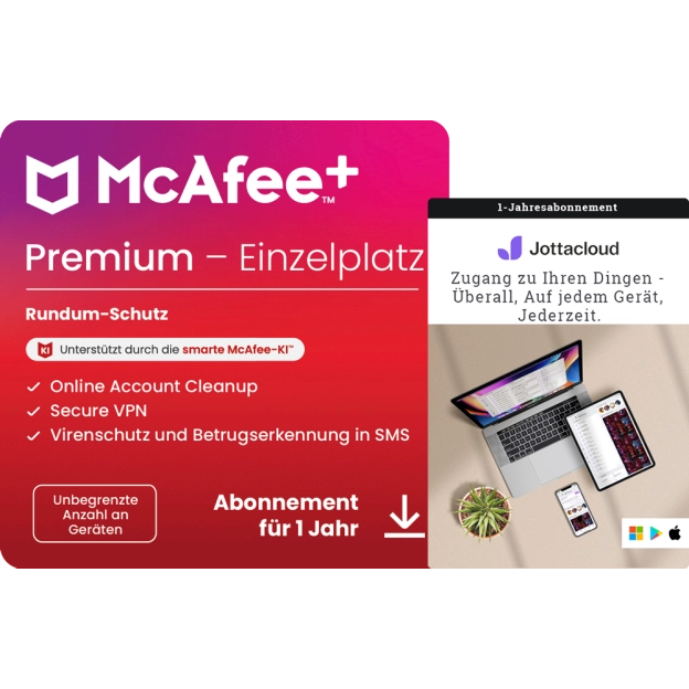 McAfee+ Premium Individual + Jottacloud Personal Unlimited | 1 Jahr | Unlimited Devices