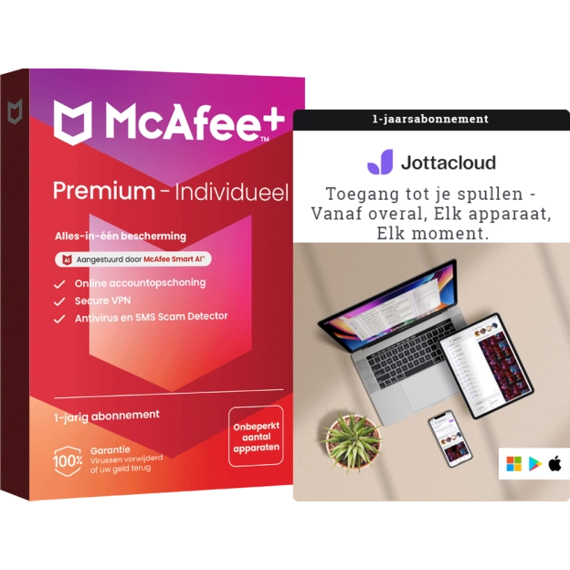 McAfee+ Premium Individual + Jottacloud Personal Unlimited | 1 Jaar | Onbeperkt aantal apparaten
