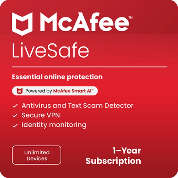 McAfee LiveSafe Total Protection 2025 | 10 devices | 1 year
