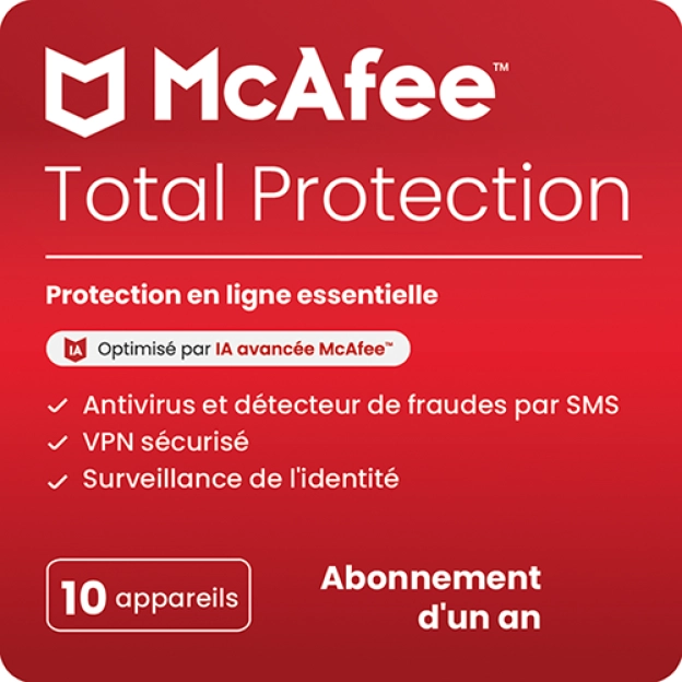McAfee Total Protection 2026 | 10 Appareils | 1 An | Windows - Mac - Android - iOS