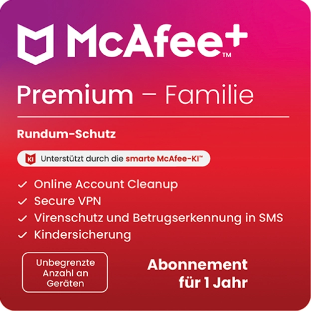 McAfee+ Premium Family | 1 Jahr | Unbegrenzte Geräte | Windows - Mac - iOS - Android - ChromeOS