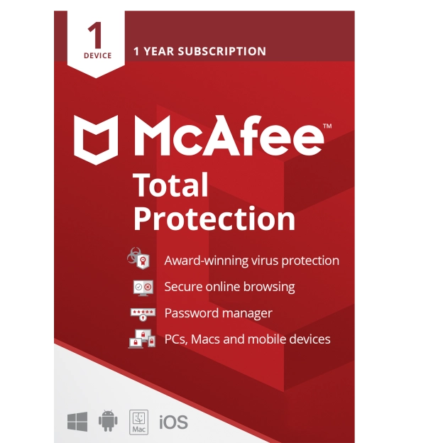 McAfee Total Protection 2026 | 1 Device | 1 Year | Windows - Mac - Android - iOS