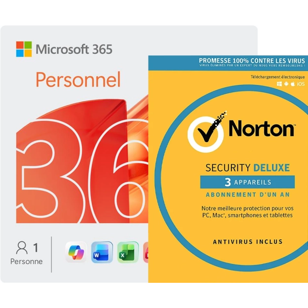 Microsoft 365 Personnel + Norton Security Deluxe | 3 appareils | 1 an
