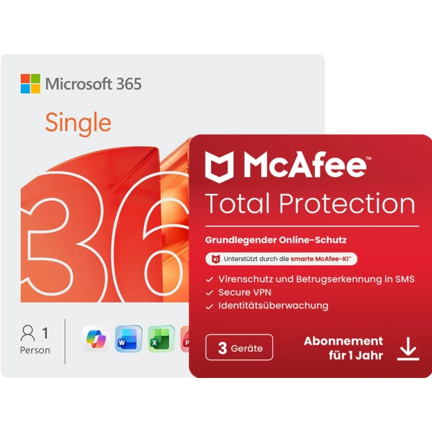 Microsoft 365 Single + McAfee Protection | 3 Geräte | 1 Jahr
