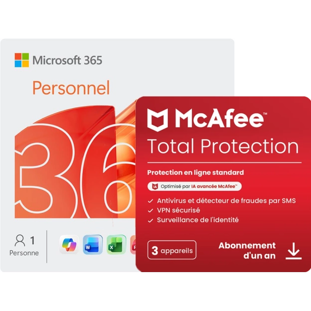 Microsoft 365 Personnel + McAfee Protection | 3 Appareils | 1 An