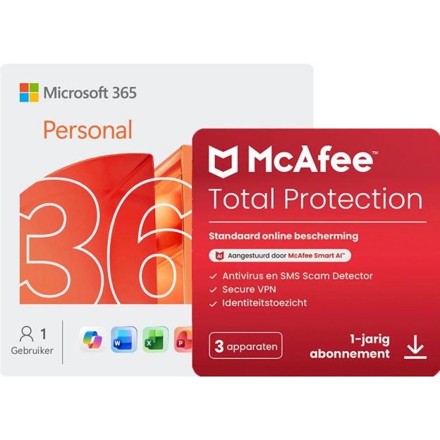 Microsoft 365 Personal + McAfee Total Protection | 3 Apparaten | 1 Jaar