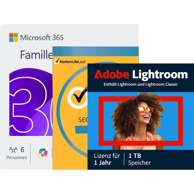 Microsoft 365 Family + Adobe Lightroom + Norton Security Deluxe | 1 Jahr