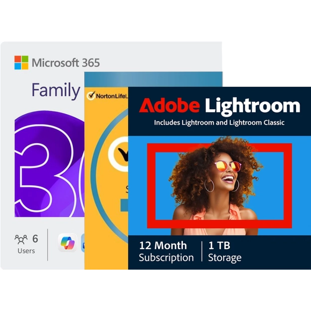 Microsoft 365 Family + Adobe Lightroom + Norton Security Deluxe | 1 Year