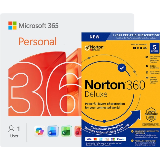 Microsoft 365 Personal + Norton 360 Deluxe | 5 Devices | 1 Year