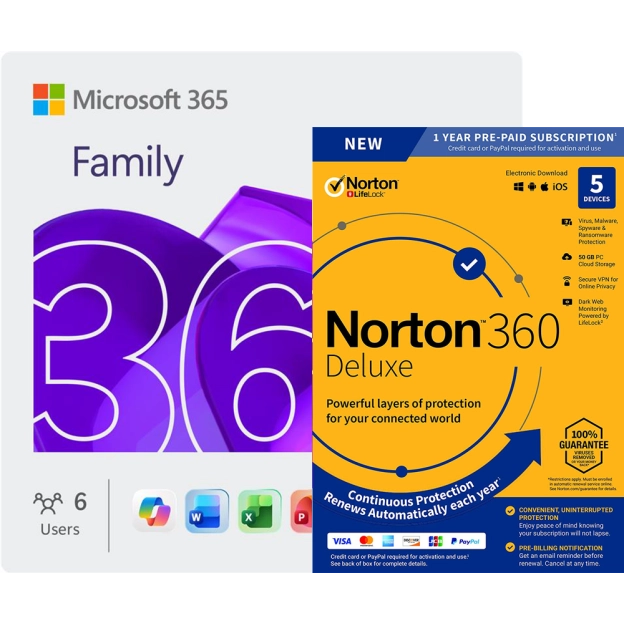 Microsoft 365 Family + Norton 360 Deluxe | 5 Devices | 1 Year