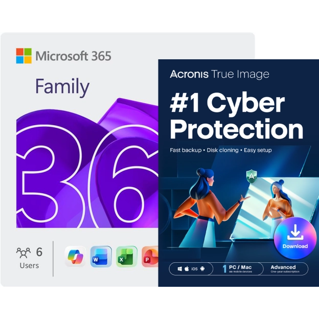 Microsoft 365 Family + Acronis True Image Advanced | 50 GB Cloud | 1 PC | 1 Year