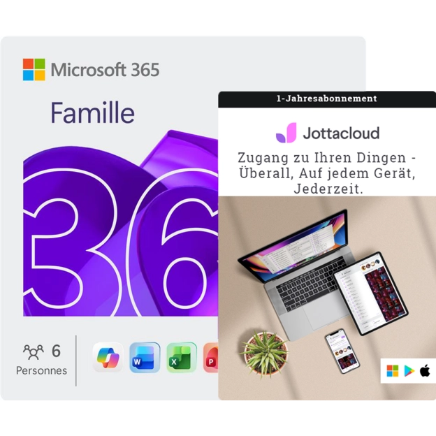 Microsoft 365 Family + Jottacloud Personal Unlimited | 1 Jahr | Unbegrenzter Cloud-Speicher