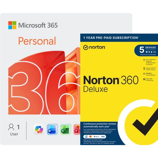 Microsoft 365 Personal + Norton 360 Deluxe with Norton Utilities | 5 Devices | 1 Year