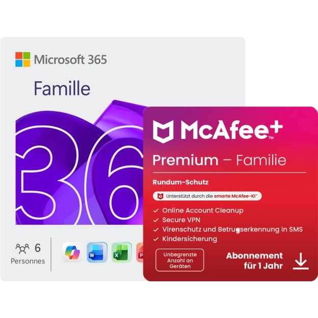 Microsoft 365 Family + McAfee+ Premium Family | 1 Jahr