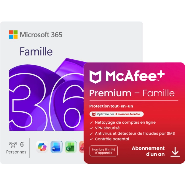 Microsoft 365 Famille  + McAfee+ Premium Family  | 1 An