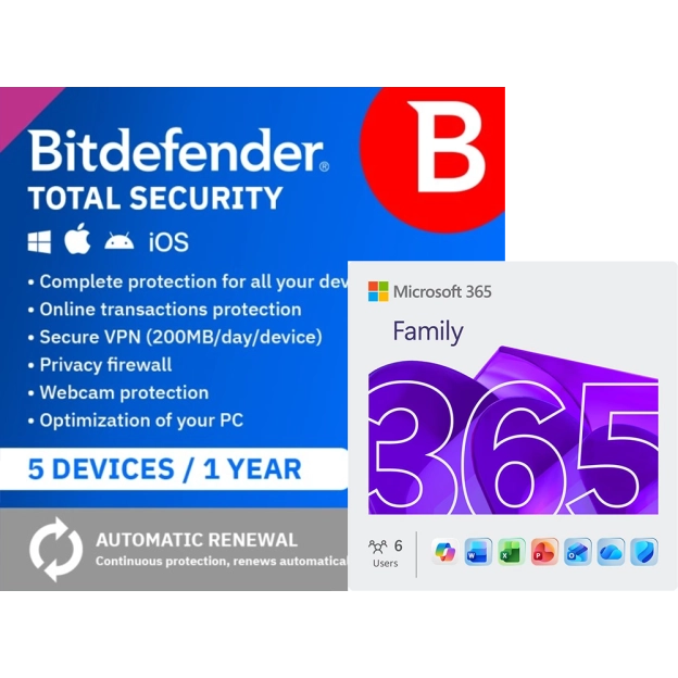 Bitdefender Total Security 2026 | 5 Devices | 1 year | UK Edition + Microsoft 365 Family