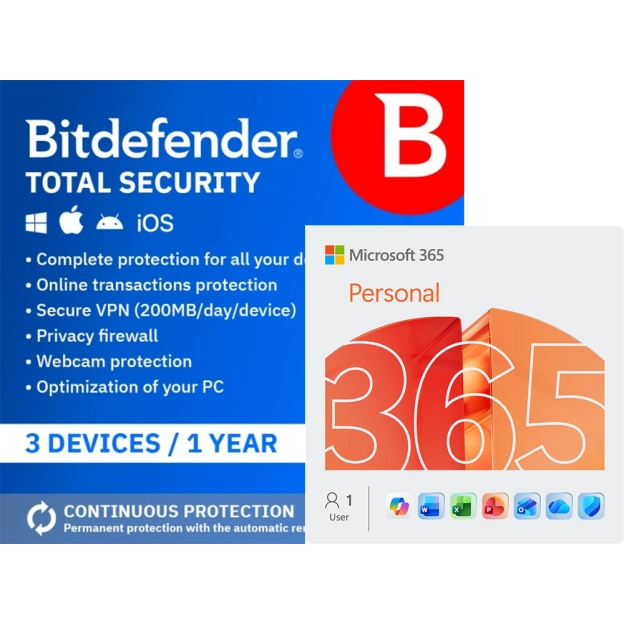 Bitdefender Total Security 2026 | 3 Devices | 1 year | UK Edition + Microsoft 365 Personal