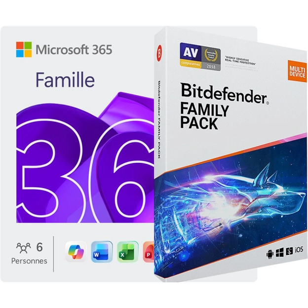 Microsoft 365 Famille | 6 Utilisateurs + Bitdefender Family Pack | Utilisateurs illimités | 1 An