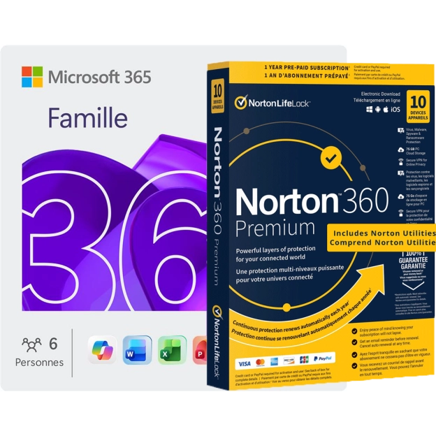 Microsoft 365 Famille + Norton 360 Premium avec Norton Utilities | 1 an
