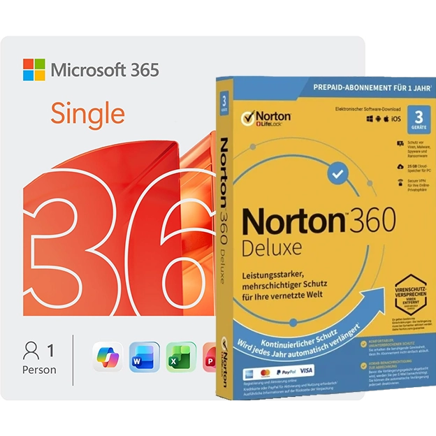 Microsoft 365 Single + Norton 360 Deluxe | 3 Geräte | 1 Jahr