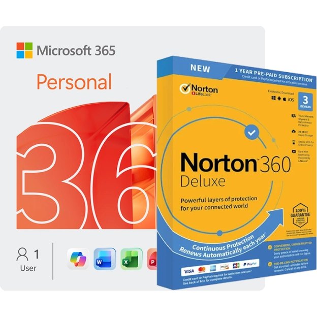 Microsoft 365 Personal + Norton 360 Deluxe | 3 Devices | 1 Year
