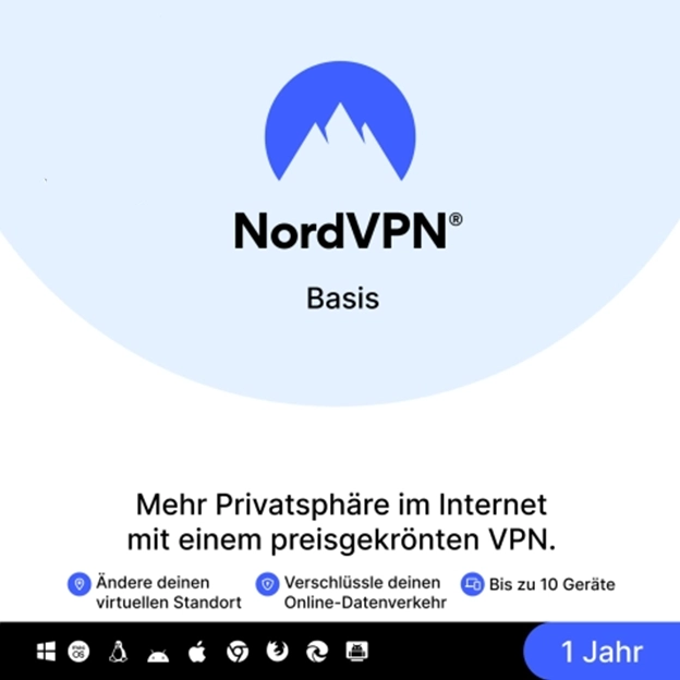 NordVPN Basis | 10 Geräte | 1 Jahr | Unbegrenztes Online