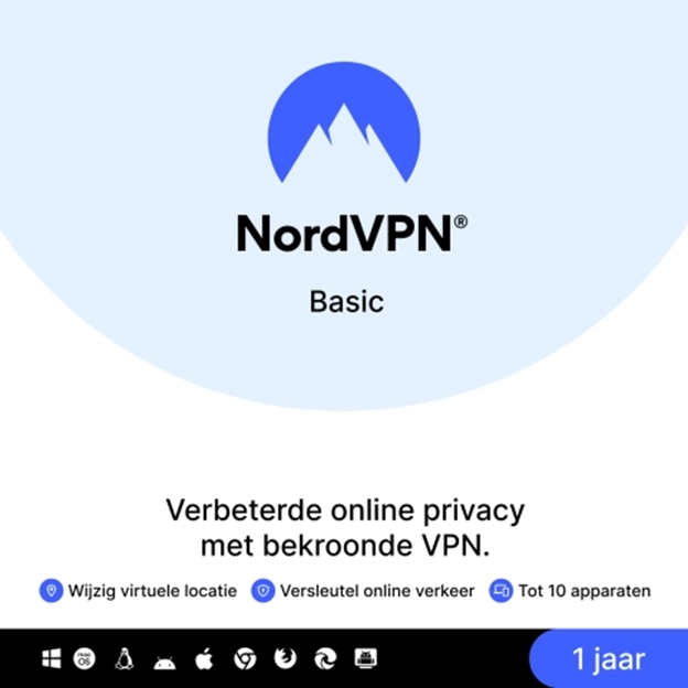 NordVPN Basic | 10 Apparaten | 1 Jaar | Onbeperkt online